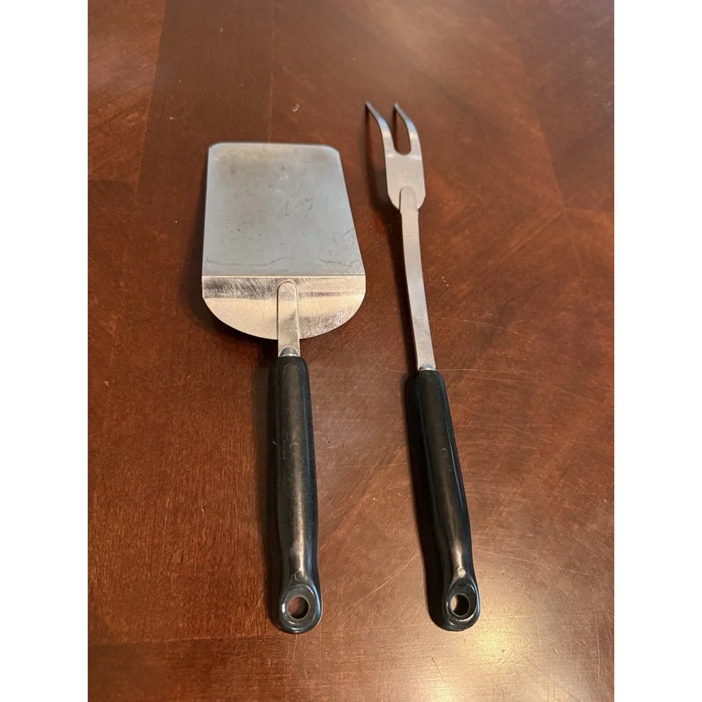 Vintage Ekco Spatula & Fork BBQ Set White Blue Gold Tulip Retro Kitchen Tool USA